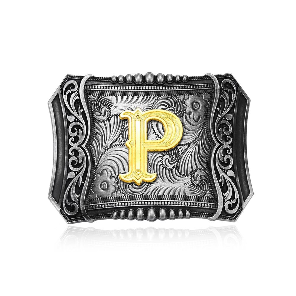 2195 Western Initial Letter ABC to XYZ Belt Buckle, Antique Golden Capital